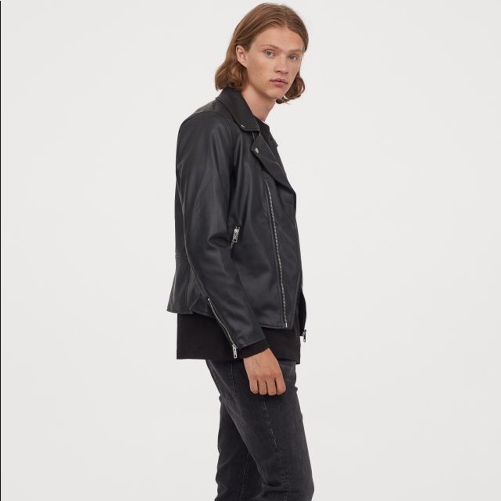 H&M Men’s Biker Jacket Med Black Faux Leather